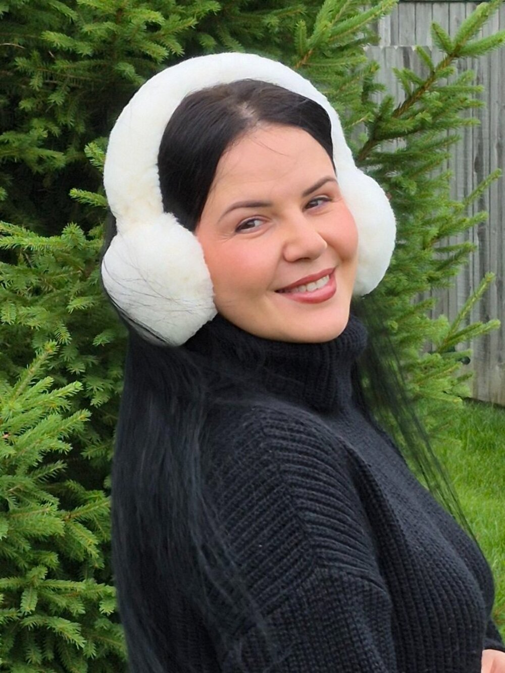 Cream Real Rex Rabbit Fur Winter Earmuffs, Warm Full Fur Women's Headband